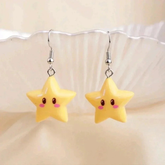 Super Mario game party enamel silver dangle earrings women's princess peach star - Picture 4 of 6